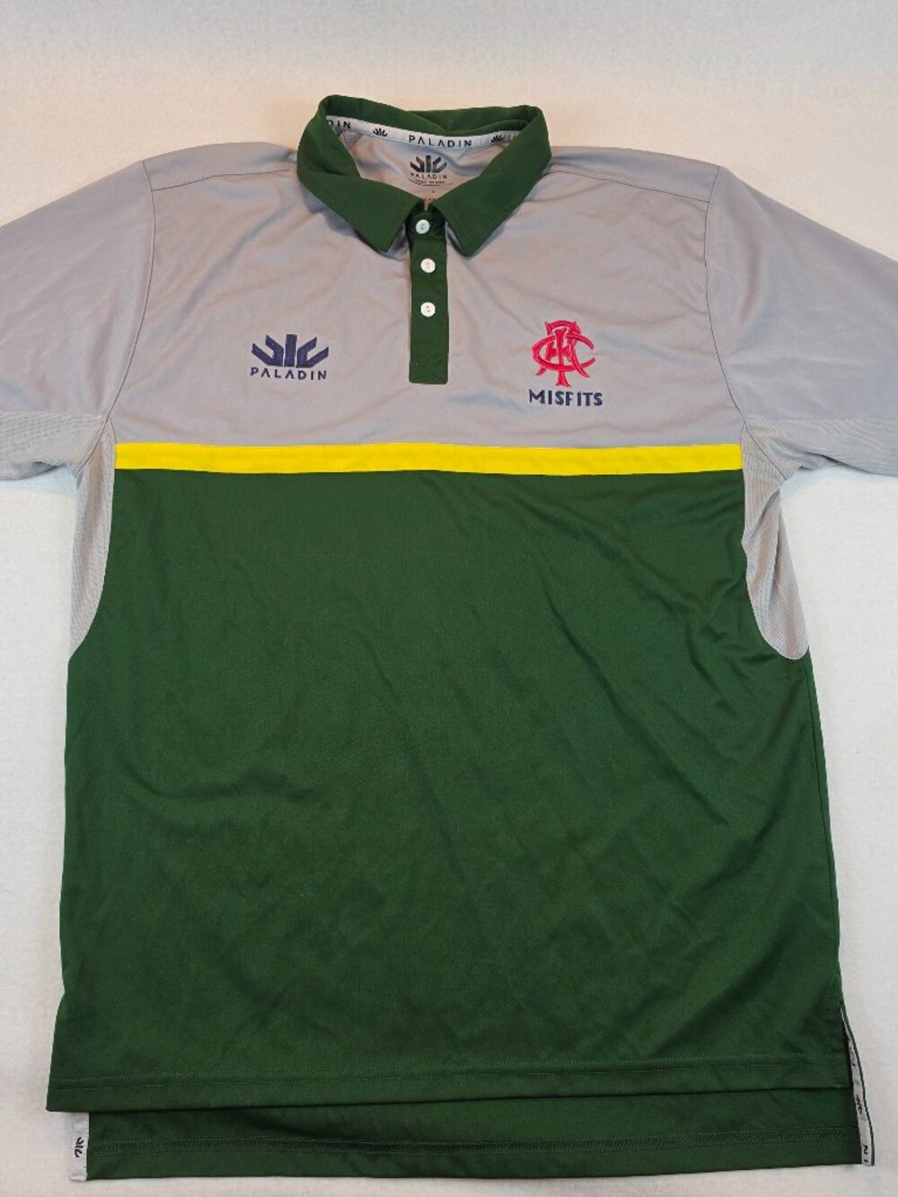 Paladin Misfits Graphic Polo Shirt Gray Green Yellow Size L Mens Golf Athleisure